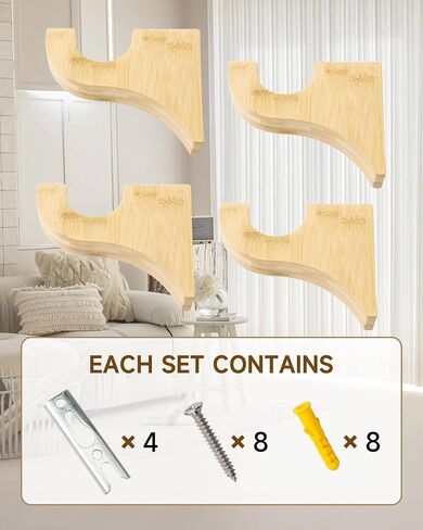 2 Pack Wooden Curtain Rod Brackets, Multipurpose Curtain Rod Holders for Hanging Drapes, Wood Brackets 3-1/2" Return Bracket for 2" Pole, Wooden Hooks for Bathroom, Bedroom, Livingroom, Kitchen in Saudi Arabia