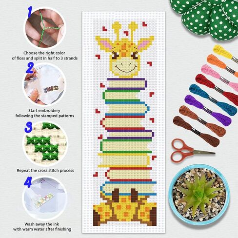 BEUNITONE 6 Pcs Book Cross Stitch Bookmark Kits for Beginner Adults Starter DIY Craft Embroidery Bookmark Kit with Instruction Lovely Stamped Cross Stitch Book Lovers for Handmade Gift 6"x12" in Saudi Arabia