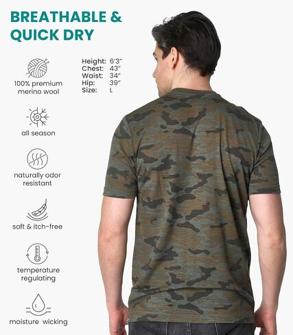 Merino Wool T-Shirt Mens - Merino Wool Undershirt Thermal Shirt for Men and Hiking Socks in Kuwait