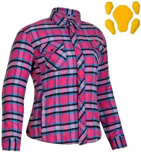 Women’s Motorcycle Flannel Shirt–CE Armored Cotton Plaid Riding Jacket Lined with Aramid Kevlar Fibre in Kuwait