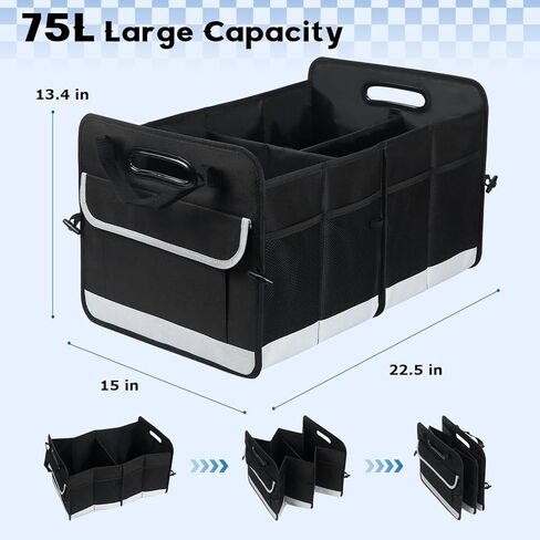 منظم جذع السيارة ، 72 لتر سعة كبيرة للتخزين التلقائي للماء مع شرائط قاع غير انزلاق ، منظم شحن قابل للطي لسيارات الدفع الرباعي ، شاحنة ، سيدان ، إكسسوارات السيارات المحمولة للنساء الرجال in Kuwait