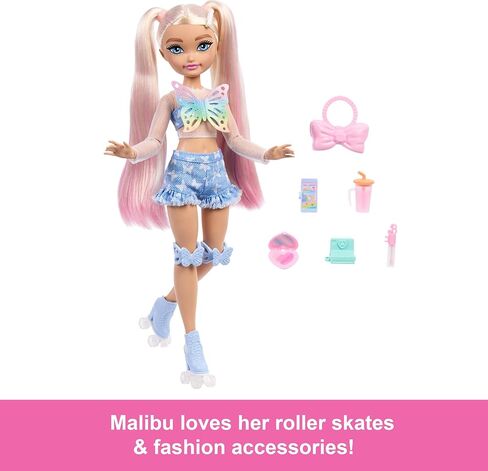 Barbie Dream Besties Doll and Associory ، Doll Renee Posable Roller Mashing Fashion Doll مع Hair Black ، 12 Video & Food Packed in Saudi Arabia