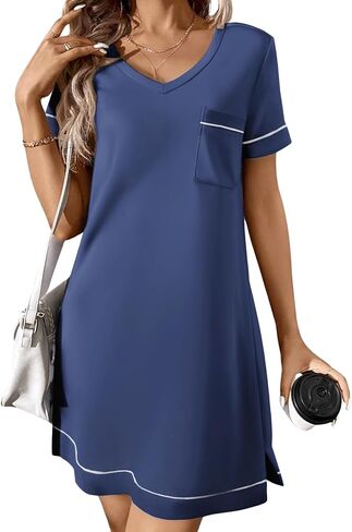 ekouaer lightgowns womens for women shorts sleeves v neck sleepwear plus seize sleepshirt Shortshirts tshirts dress s-xxl in Saudi Arabia