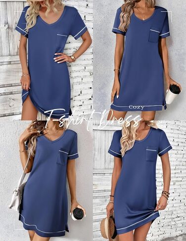 ekouaer lightgowns womens for women shorts sleeves v neck sleepwear plus seize sleepshirt Shortshirts tshirts dress s-xxl in Saudi Arabia