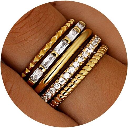 Florideco 14K Gold Filled Thin Stackable Rings for Women,Minimalist Non Tarnish Cubic Zirconia Band Rings,Dainty Trendy Statement Stacking Rings Set Size 6-10 in Saudi Arabia