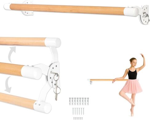 Ilyapa Ballet Barre Bare for Home - Wood Adjustable Wall Mount Ballet Bar Dance Equipment for Barre Workout & Ballet Stretching, Powdercoated White Brackets in Saudi Arabia