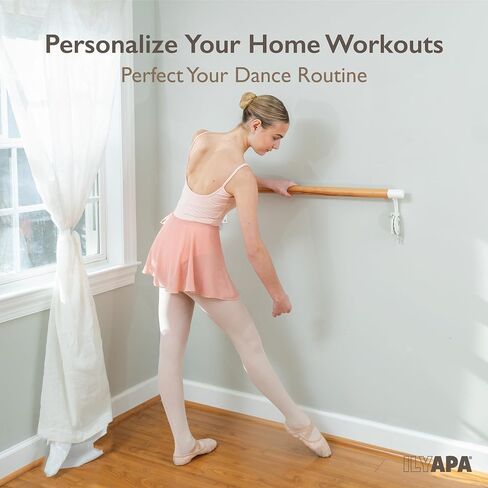 Ilyapa Ballet Barre Bare for Home - Wood Adjustable Wall Mount Ballet Bar Dance Equipment for Barre Workout & Ballet Stretching, Powdercoated White Brackets in Saudi Arabia