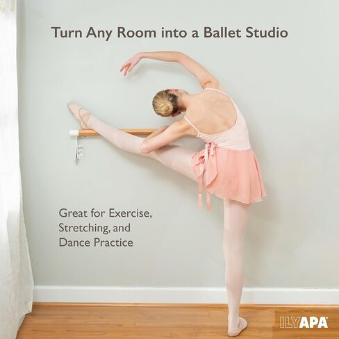 Ilyapa Ballet Barre Bare for Home - Wood Adjustable Wall Mount Ballet Bar Dance Equipment for Barre Workout & Ballet Stretching, Powdercoated White Brackets in Saudi Arabia