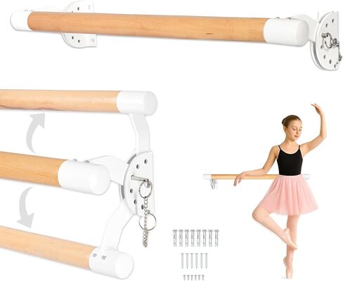 Ilyapa Ballet Barre Bare for Home - Wood Adjustable Wall Mount Ballet Bar Dance Equipment for Barre Workout & Ballet Stretching, Powdercoated White Brackets in Saudi Arabia