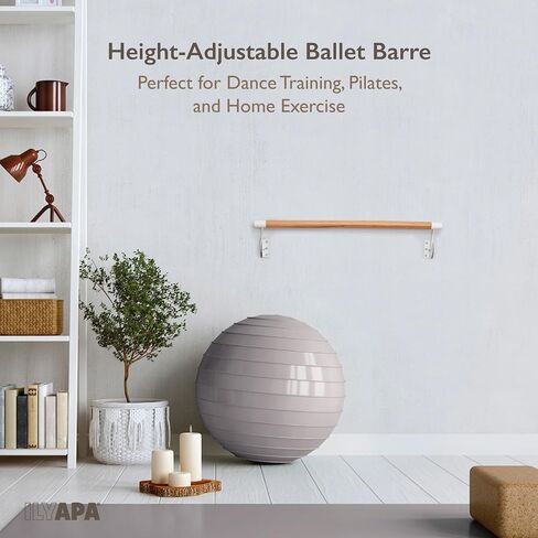Ilyapa Ballet Barre Bare for Home - Wood Adjustable Wall Mount Ballet Bar Dance Equipment for Barre Workout & Ballet Stretching, Powdercoated White Brackets in Saudi Arabia