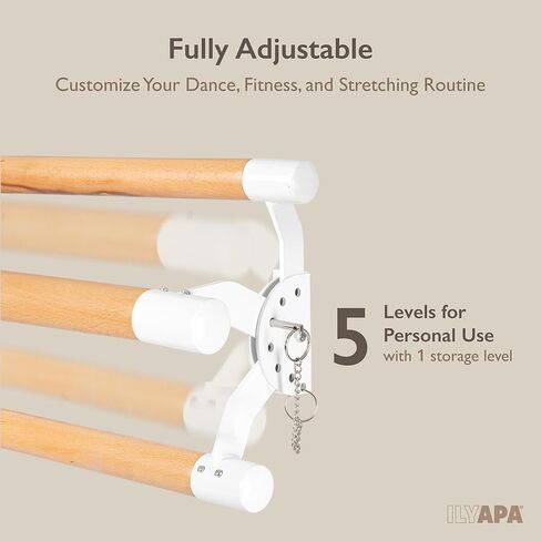 Ilyapa Ballet Barre Bare for Home - Wood Adjustable Wall Mount Ballet Bar Dance Equipment for Barre Workout & Ballet Stretching, Powdercoated White Brackets in Saudi Arabia