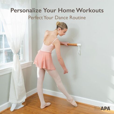 Ilyapa Ballet Barre Bare for Home - Wood Adjustable Wall Mount Ballet Bar Dance Equipment for Barre Workout & Ballet Stretching, Powdercoated White Brackets in Saudi Arabia