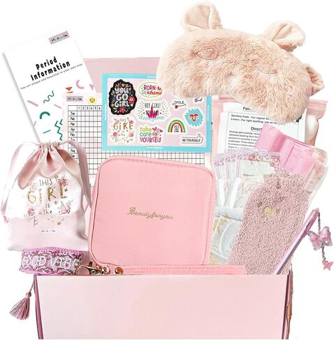First Period kit for Girls | 22 PC Period Packs for Young Girls First Time | First Period Gift for Teen Girls with Sanitary Pad Storage Bag, Wipes, Bracelet, Eye Mask, Socks and More(Mint) in Saudi Arabia