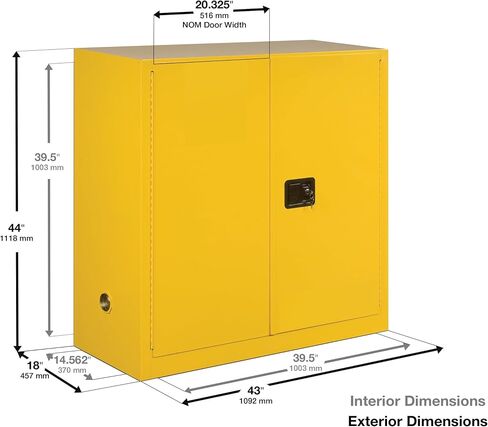 Justrite 60 جالون يدوي الطلاء الإغلاق وخزانة سلامة الحبر ، 18 Gauge Steel ، 5 رفوف ، 43 "× 65" × 18 "، خزانة بوابة الباب ، مصنوعة في الولايات المتحدة الأمريكية ، الأصفر ، 894510 in Kuwait