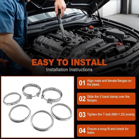 4pcs 2 "V Band Band Clamp Kit مع شفة أنثى من الذكور للتوربو ، العادم ، و SownPipes ، متوافقة مع شفة عادم السيارات V V-Band 2 بوصة in Kuwait