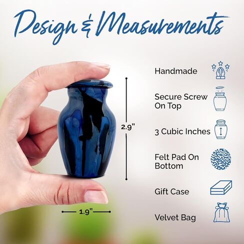 Keepsake urns for Human Ashes Adult Female - Small Urns for Ashes for Women & Men - Handcrafted Mini Memorial Urns - Honor Your Loved One with Funeral Cremation Urn (Black, Small) in Kuwait