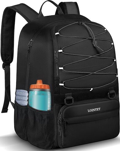 Youth Soccer Bag, Soccer Backpack with Ball Compartment, Sports Equipment Training Bags Fits Basketball Football Volleyball and Accessories, Black in Saudi Arabia