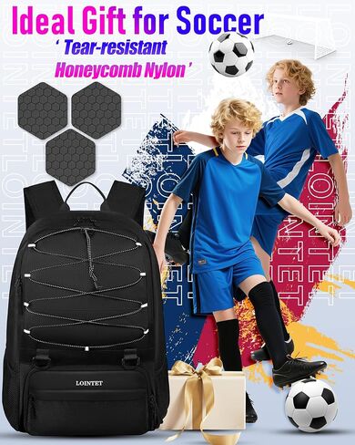 Youth Soccer Bag, Soccer Backpack with Ball Compartment, Sports Equipment Training Bags Fits Basketball Football Volleyball and Accessories, Black in Saudi Arabia