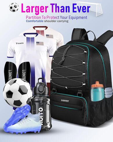 Youth Soccer Bag, Soccer Backpack with Ball Compartment, Sports Equipment Training Bags Fits Basketball Football Volleyball and Accessories, Black in Saudi Arabia