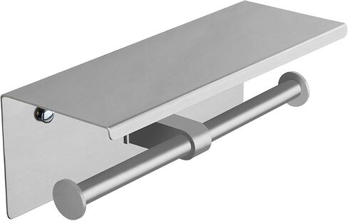 BGL Toilet Paper Holder with Shelf Matte Black, 304 Stainless Steel Wall Mount Toilet Tissue Roll Holder with Double Post for Bathroom, Commercial Toilet Paper Dispenser with Phone Shelf in Kuwait