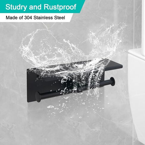 BGL Toilet Paper Holder with Shelf Matte Black, 304 Stainless Steel Wall Mount Toilet Tissue Roll Holder with Double Post for Bathroom, Commercial Toilet Paper Dispenser with Phone Shelf in Kuwait