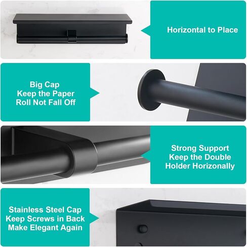 BGL Toilet Paper Holder with Shelf Matte Black, 304 Stainless Steel Wall Mount Toilet Tissue Roll Holder with Double Post for Bathroom, Commercial Toilet Paper Dispenser with Phone Shelf in Kuwait