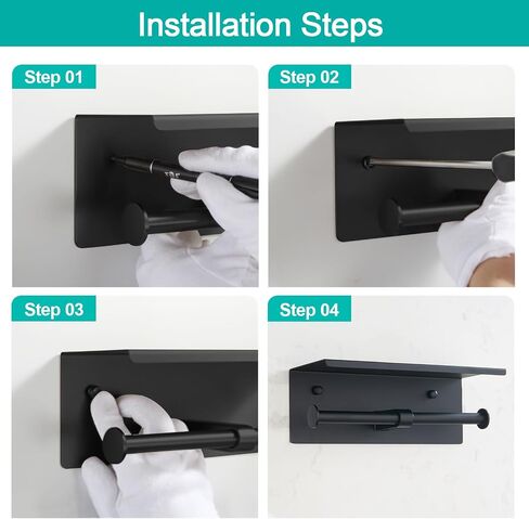 BGL Toilet Paper Holder with Shelf Matte Black, 304 Stainless Steel Wall Mount Toilet Tissue Roll Holder with Double Post for Bathroom, Commercial Toilet Paper Dispenser with Phone Shelf in Kuwait