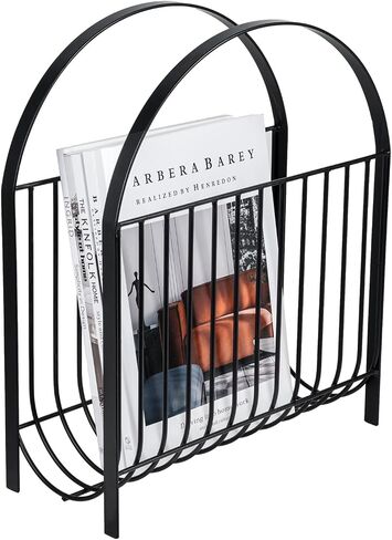 MyGift Deluxe Mid Century Brass Tone Metal Wire Magazine Holder Rack, Table or Floor Display Newspaper Stand Storage Sling for Magazines and Vinyl Record Albums in Saudi Arabia