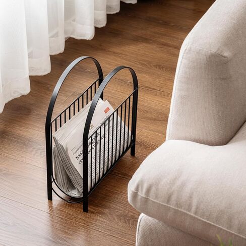 MyGift Deluxe Mid Century Brass Tone Metal Wire Magazine Holder Rack, Table or Floor Display Newspaper Stand Storage Sling for Magazines and Vinyl Record Albums in Saudi Arabia
