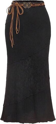 Milumia Women's Y2K Summer Boho Bodycon تنورات طويلة Crochet الخس المحبوب تقليم Midi تنورة مع حزام in Kuwait
