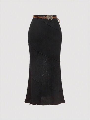 Milumia Women's Y2K Summer Boho Bodycon تنورات طويلة Crochet الخس المحبوب تقليم Midi تنورة مع حزام in Kuwait