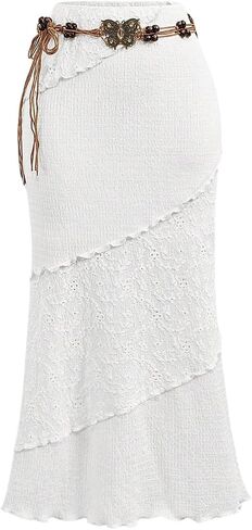 Milumia Women's Y2K Summer Boho Bodycon تنورات طويلة Crochet الخس المحبوب تقليم Midi تنورة مع حزام in Kuwait