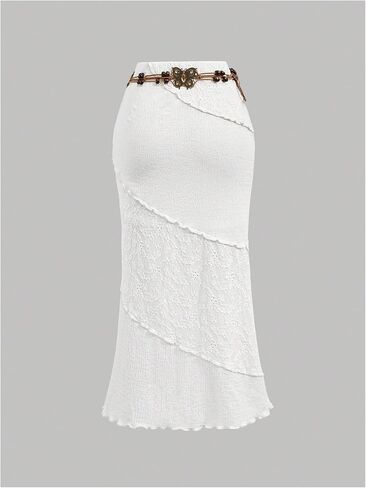 Milumia Women's Y2K Summer Boho Bodycon تنورات طويلة Crochet الخس المحبوب تقليم Midi تنورة مع حزام in Kuwait