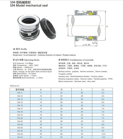 Hardware Fittings CE-CA-NBR 104-12/14/15/16/17/18/19/20/22/25/28/30/35/40mm Mechanical Shaft Seal Single Spring for Water Pump Mechanical Seal(12mm) in Saudi Arabia
