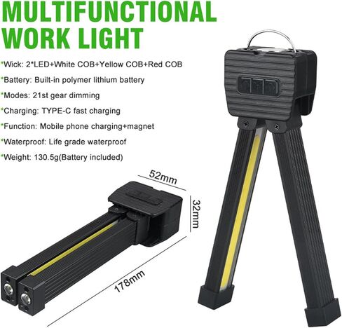 Rechargeable Work Light Portable Gym Lamp Bright Folding LED Flashlight Inspection Lamp Enduring Portable Gym in Saudi Arabia