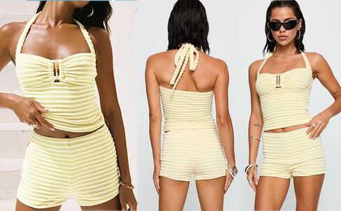 Molilove 2 قطعة متماسكة مجموعة للنساء Stripe Olcyveless Top Bodycon Shorts Tracksuits Y2K Lounge Set Beach Set in Kuwait