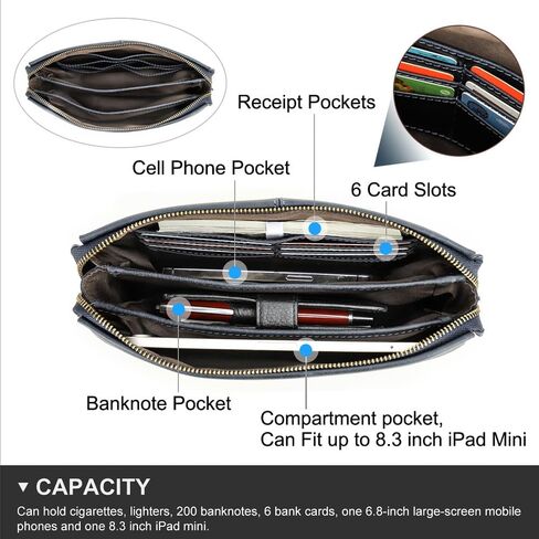 Leather Men Clutch Purse Bag, Mens Business Code Lock Wallet Anti Theft Clutch Purse Phone Holder Handbag Travel Bag in Saudi Arabia