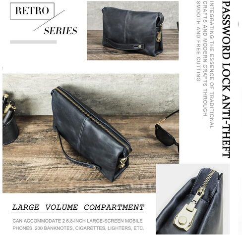 Leather Men Clutch Purse Bag, Mens Business Code Lock Wallet Anti Theft Clutch Purse Phone Holder Handbag Travel Bag in Saudi Arabia