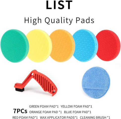 Polishing Pads, 7Pc 6.5 Inch Buffer Polisher Pads Kit and 1Pc Microfiber Buffing Pads, Foam Polish Pad for Compounding, Polishing and Waxing, for 6''/150mm Backing Plate Car Polisher in Kuwait
