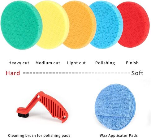 Polishing Pads, 7Pc 6.5 Inch Buffer Polisher Pads Kit and 1Pc Microfiber Buffing Pads, Foam Polish Pad for Compounding, Polishing and Waxing, for 6''/150mm Backing Plate Car Polisher in Kuwait