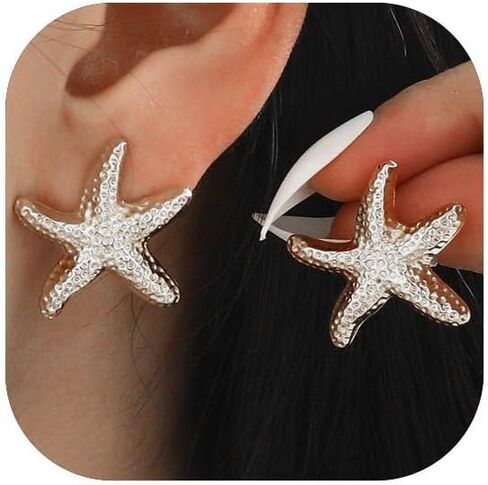 14K Gold Plated Starfish Earrings for Women Trendy, Boho Summer Beach Starfish Earring Gold Statement Hypoallergenic Studs Vacation Outfits Accessories Jewelry in Kuwait
