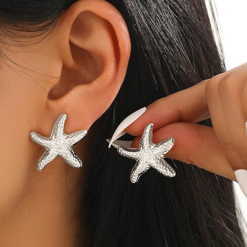 14K Gold Plated Starfish Earrings for Women Trendy, Boho Summer Beach Starfish Earring Gold Statement Hypoallergenic Studs Vacation Outfits Accessories Jewelry in Kuwait
