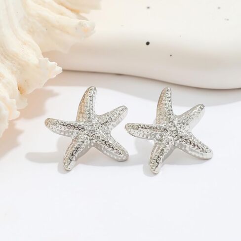 14K Gold Plated Starfish Earrings for Women Trendy, Boho Summer Beach Starfish Earring Gold Statement Hypoallergenic Studs Vacation Outfits Accessories Jewelry in Kuwait