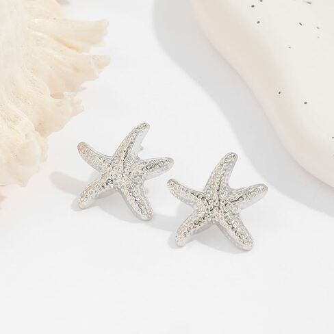 14K Gold Plated Starfish Earrings for Women Trendy, Boho Summer Beach Starfish Earring Gold Statement Hypoallergenic Studs Vacation Outfits Accessories Jewelry in Kuwait