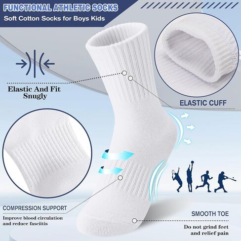 Moggei Boys Kids Girls Girls Athletic Callball Sporning Crew Cotton Cotton Treasable Outdoor Socks 6 Pairs in Kuwait