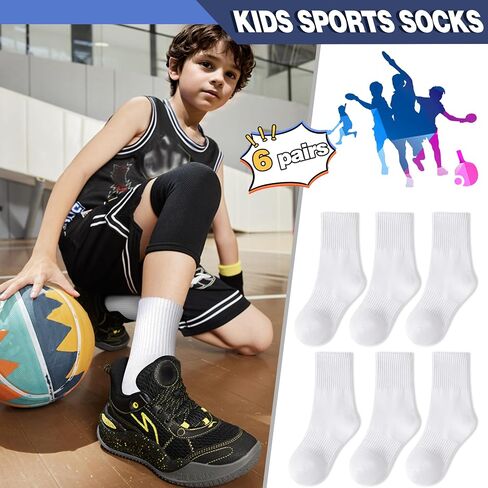 Moggei Boys Kids Girls Girls Athletic Callball Sporning Crew Cotton Cotton Treasable Outdoor Socks 6 Pairs in Kuwait