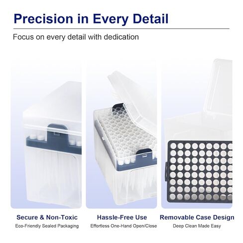 نصائح 1000 ميكرولتر نصائح الأنابيب ، نصائح ماصة بولي بروبيلين الشاملة ، نصائح الأنابيب غير القابلة للتطبيق التلقائي المختبري ، حرة DNase ، 1 رف 96 نصائح مع مربع (1000μL) in Kuwait