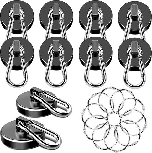 MIKEDE Magnetic Hooks Heavy Duty, 110LBS+ Strong Neodymium Magnets with Swivel Carabiner Hook, Black Magnetic Hangers Magnet Hooks for Locker, Home, Cruise Cabin, Office - 10 Pack in Kuwait