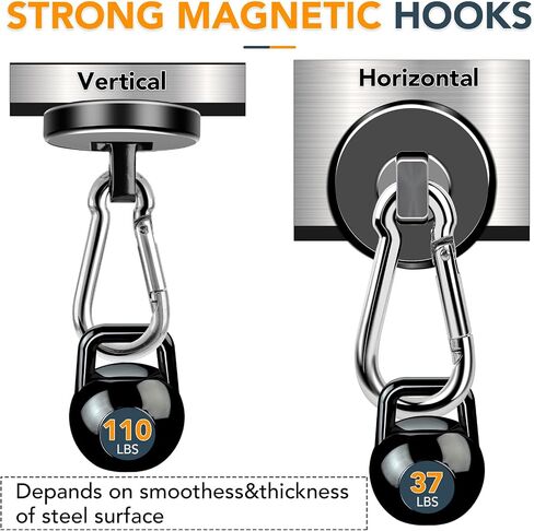 MIKEDE Magnetic Hooks Heavy Duty, 110LBS+ Strong Neodymium Magnets with Swivel Carabiner Hook, Black Magnetic Hangers Magnet Hooks for Locker, Home, Cruise Cabin, Office - 10 Pack in Kuwait