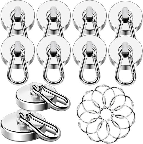 MIKEDE Magnetic Hooks Heavy Duty, 110LBS+ Strong Neodymium Magnets with Swivel Carabiner Hook, Black Magnetic Hangers Magnet Hooks for Locker, Home, Cruise Cabin, Office - 10 Pack in Kuwait